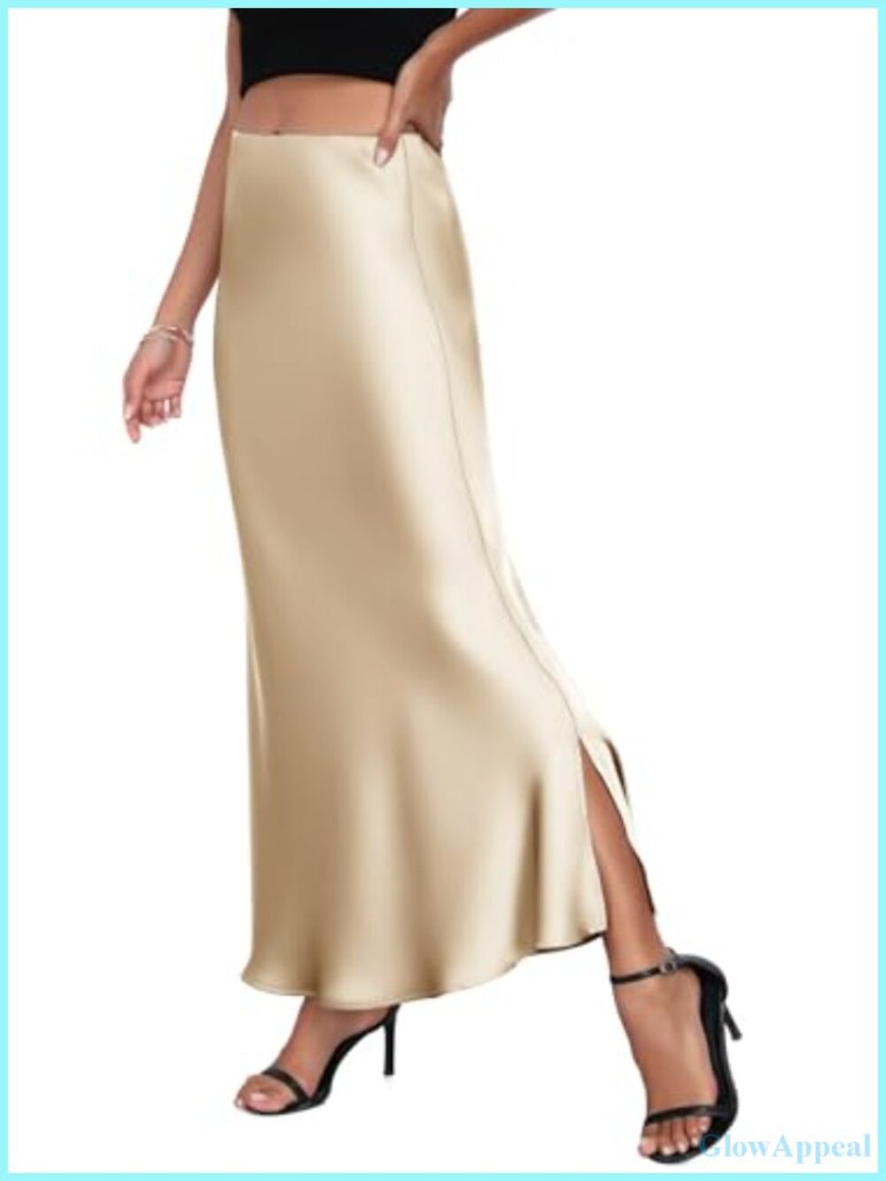 Satin High Waisted Maxi Skirt A Line Flared Cocktail Party